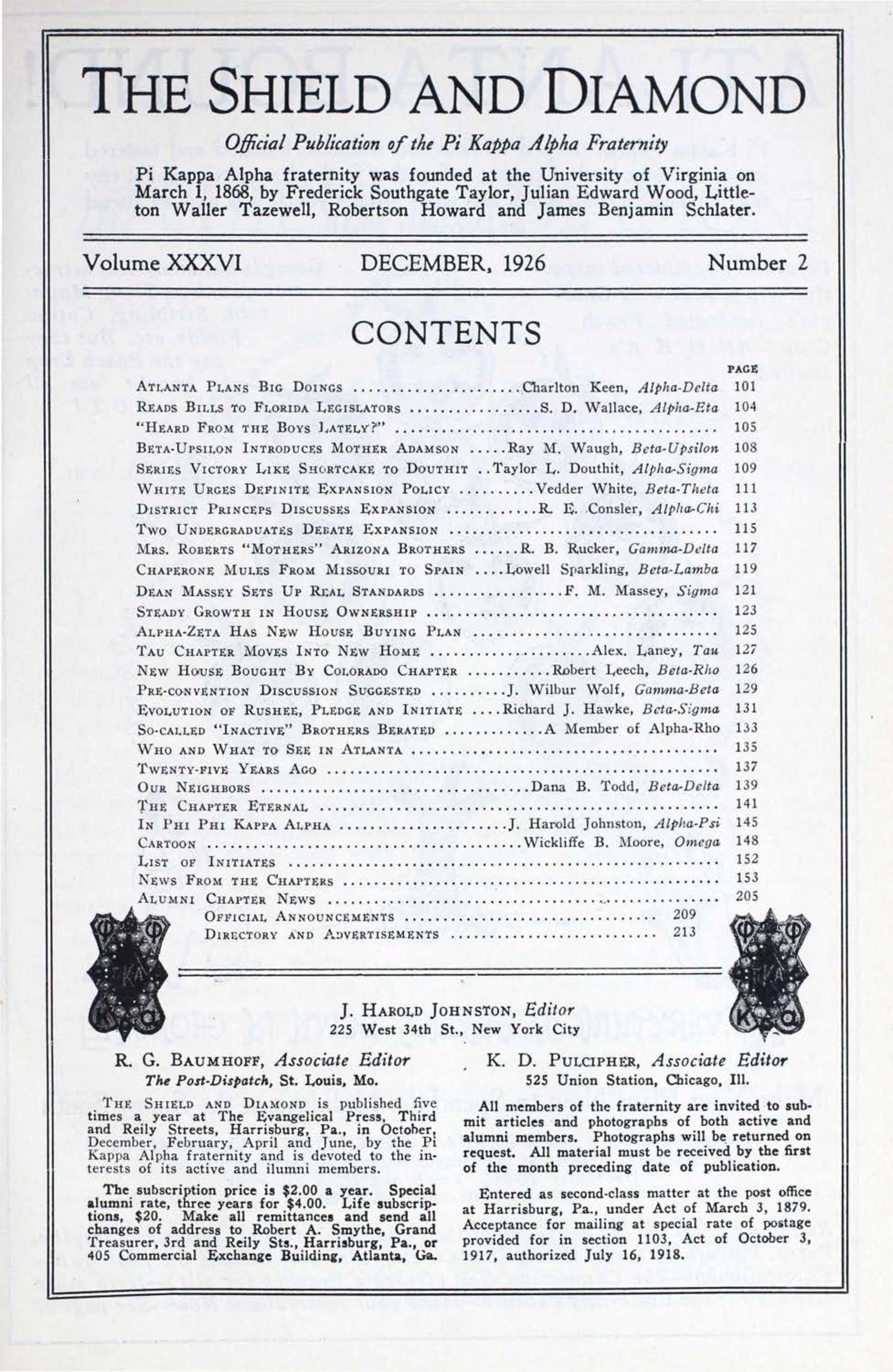 Shield and Diamond, Vol. 36, No. 2, December 1926